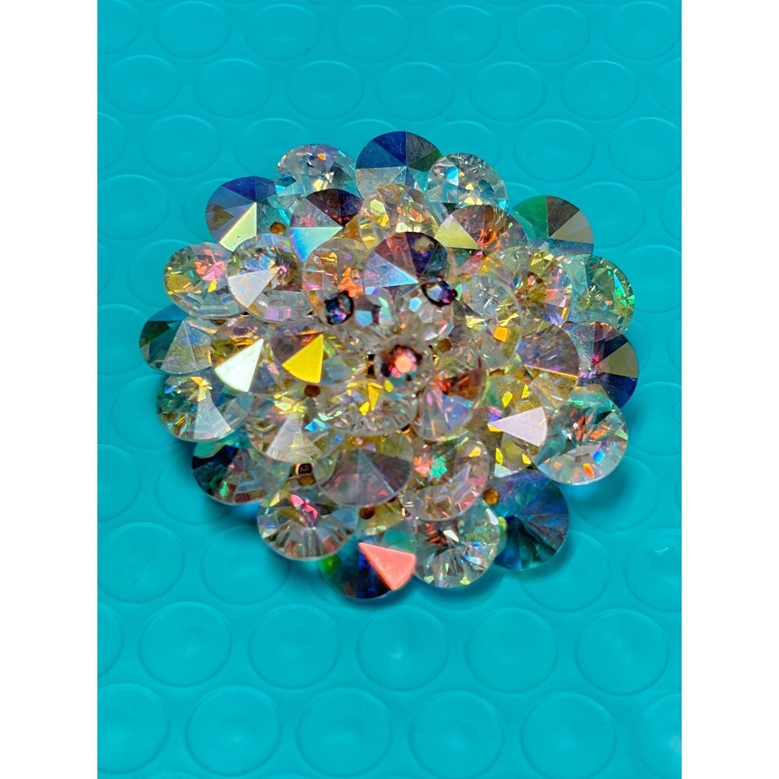 Alice Caviness Crystal Flower Pin Brooch Aurora Borealis Ab Rhinestones Vintage